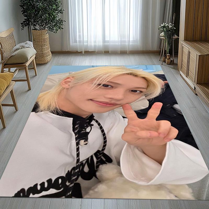 Felix Kpop Stray Kids Star Wohnzimmer Rutschfeste Teppichläufer Weicher Teppich für Schlafzimmer Kinderzimmer Spielzimmer Sofa, Heimdeko Fußmatte Geschenk