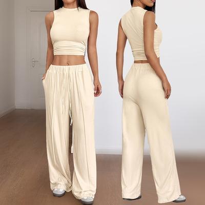 Women Y2k Casual Solid Tank Top And Long Pants Two Piece Set