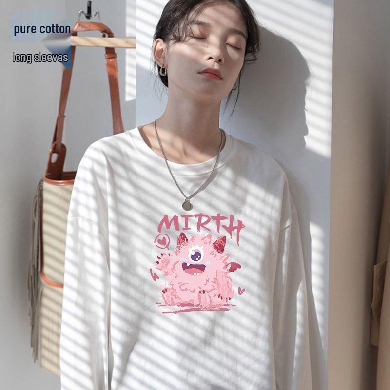 

2025 Spring/Autumn Women s Loose Fit 100% Pure Cotton Round Neck Long-Sleeve Shirt 3XL (suitable for 146-160 jin)