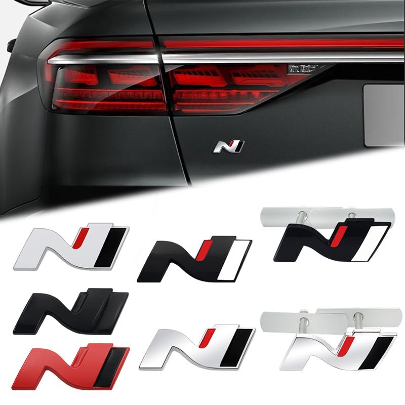 Wdjnt5 Glänzend Schwarz Metall N Kühlergrill Emblem Heckklappe Karosserie Abzeichen Aufkleber Für Hyundai N LINE Veloster Kona Elantra i30 i20 Tucson Sonata