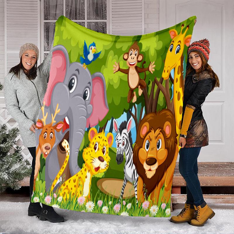 Jungle Animal Friends Plush Blanket Suitable All Seasons Soft Comfortable Sofa Office Nap Travel Birthday Gift Christmas Present