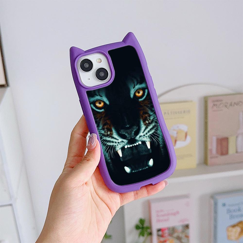 Huse de telefon moale pentru ureche de pisică pentru iPhone 16 15 13 12 11 Pro Max 14 Plus XR XS Max TPU Husă din spate acrilic transparent anti-cădere N96 Design cu ochi de tigru