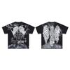 VibeStreet Streetwear Vintage Lavé Diamant Crop Top pour Homme Col Rond Manches Courtes Coupe Ample Coton Strass T-shirts Oversize