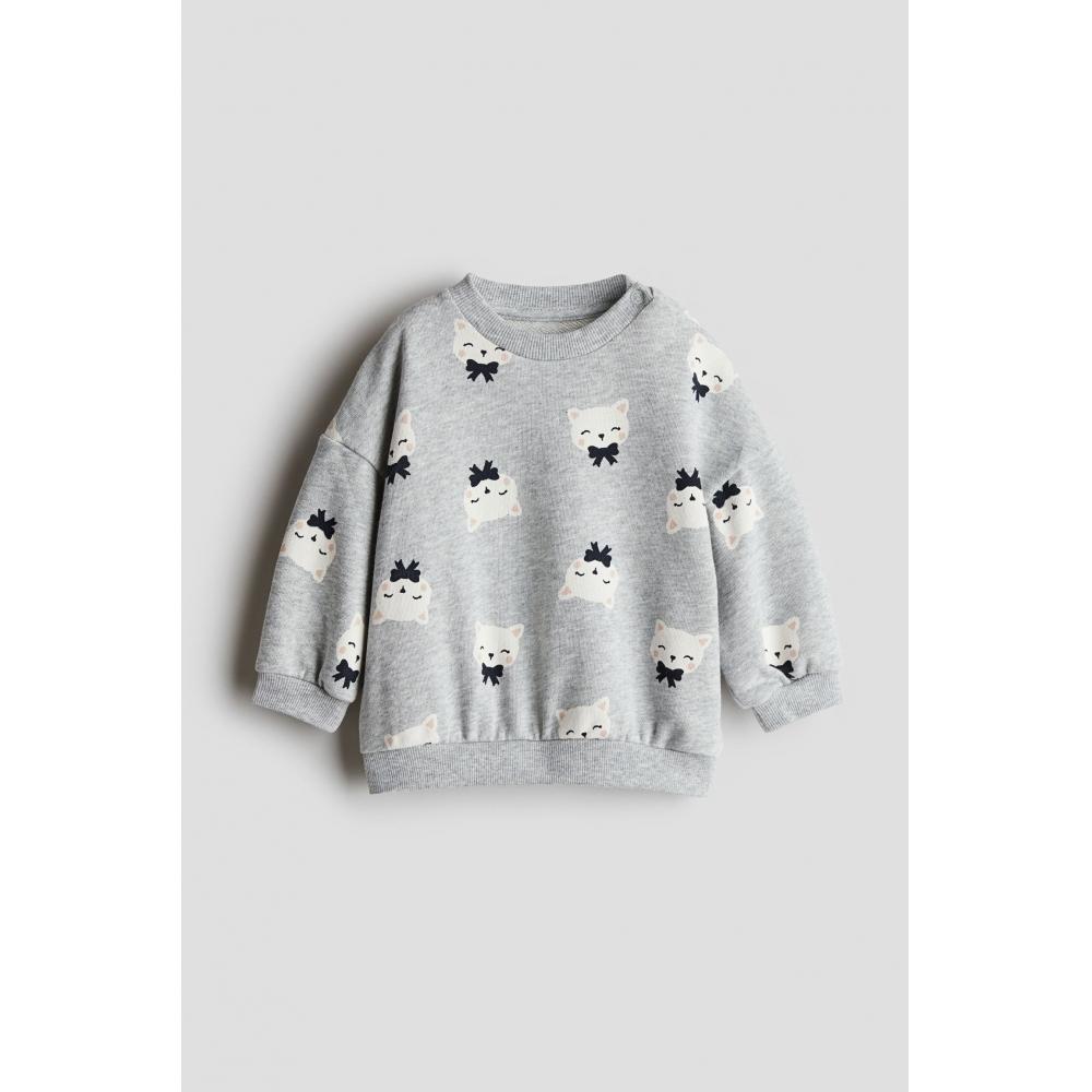 

Толстовка с принтом HM светло-серый меланжевый кот