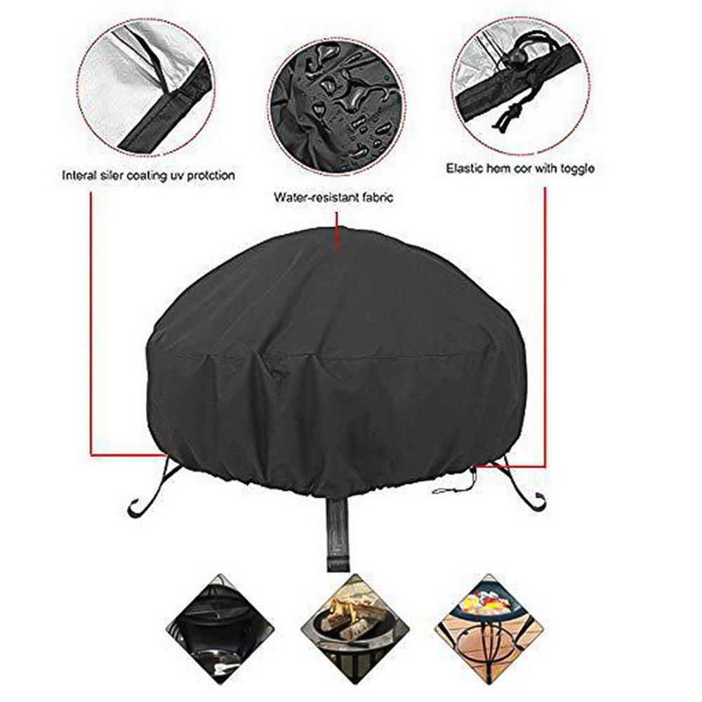 30inch Round Fire Pit Cover Waterproof Dirtproof Grill BBQ Protector Cover Black