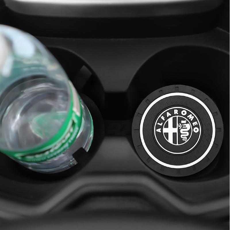 Keychain Silicone Car Coaster Auto Anti-slip Pad Water Cup Slot Mat For Alfa Romeo 4C 159 166 Spider Giulia 156 Mito 147 Volante