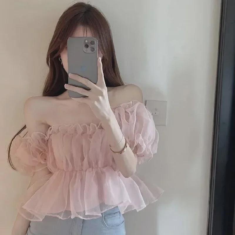 

Женский комплект из топа на одно плечо и юбки-сетки с высокой талией 2024 года L