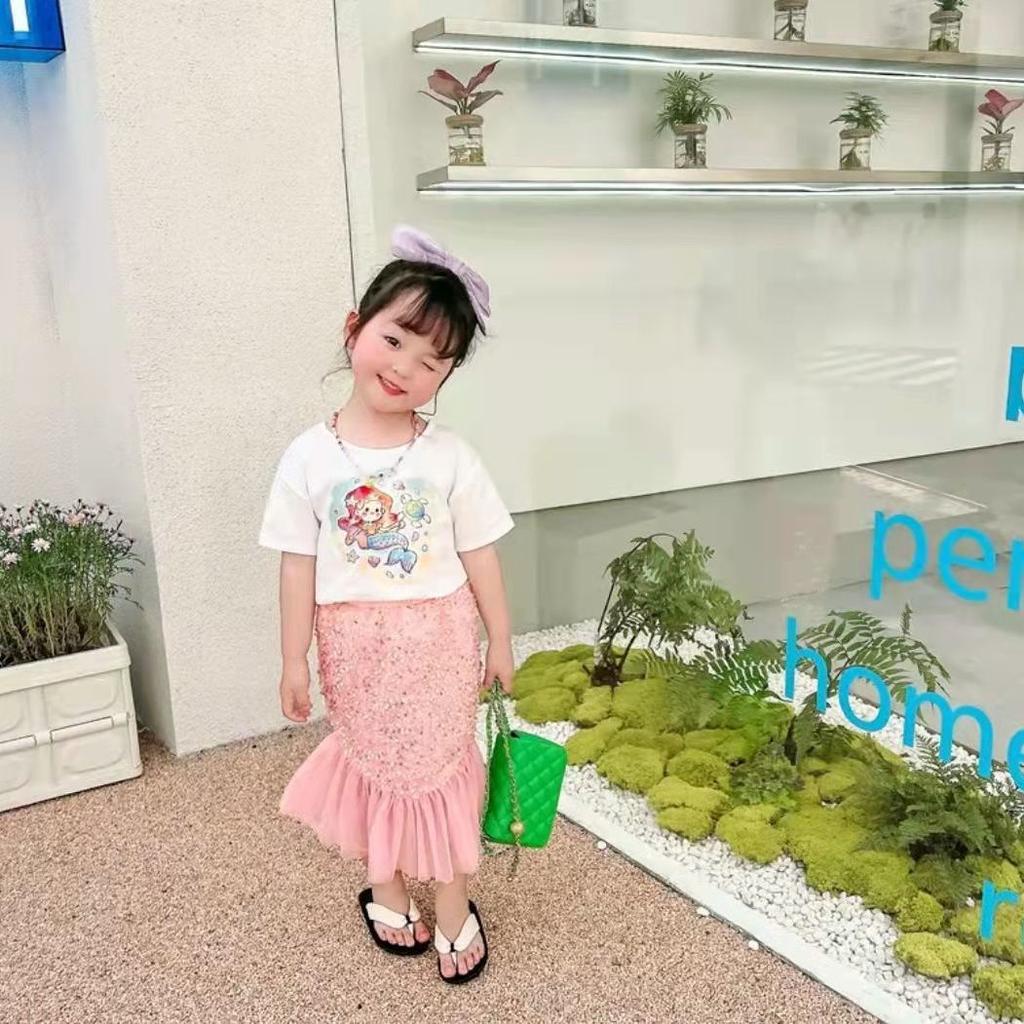 Girls' Fashion T-Shirt and Mermaid Skirt Set Summer Princess Mermaid Skirt Set for Kids