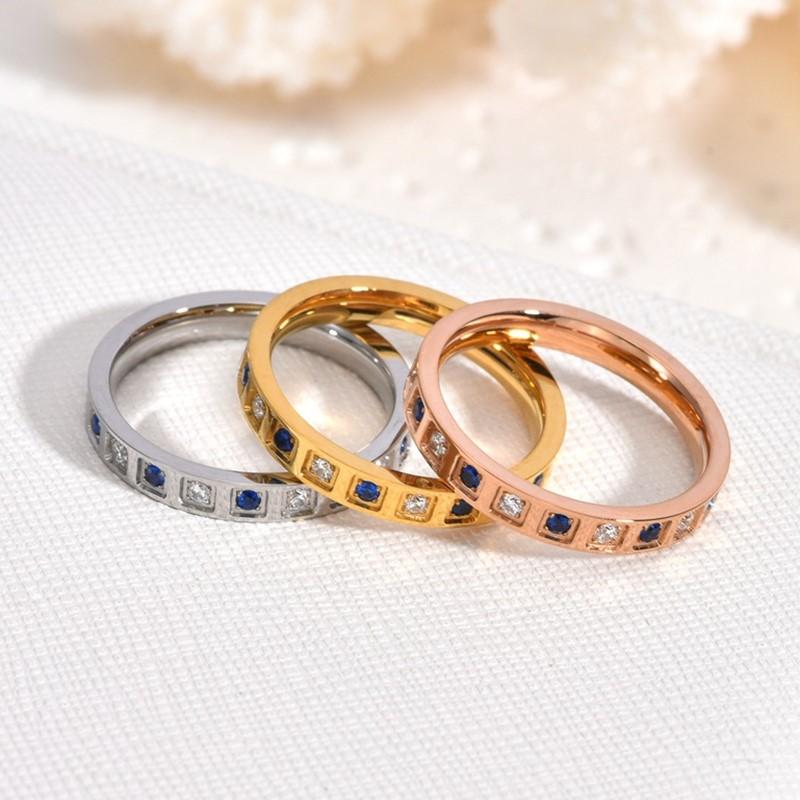 3mm Thin Stackable White&Blue CZ Eternity Ring Wedding Band for Women Girl Size 5-11