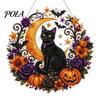 Creative Stress Relief Crafts Black Cat Moon Rhinestone Painting Kit, Halloween Faceted Faux Crystal Hanging Decor, Shining Pendant Art DIY
