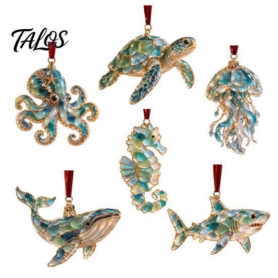 Dekorative Glasoptik Ornamente Meeres-Weihnachtsdekoration, Küsten-Schildkröte Walhai Oktopus Feiertags-Hänge-Dekoration Baumdekoration, Meeres-inspiriert