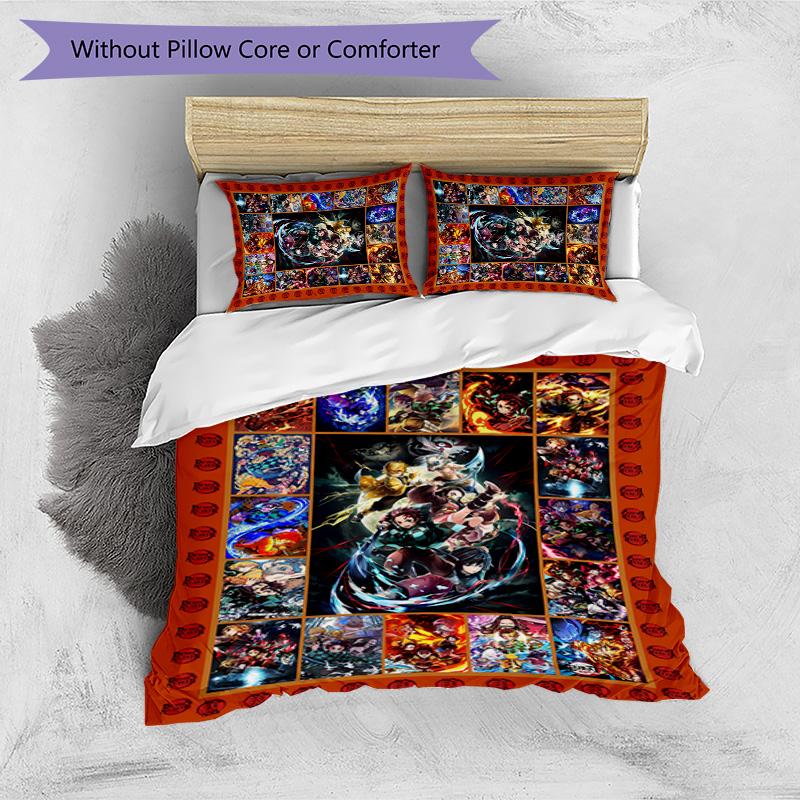 Demon Slayer Pattern Printed 3PCS Bedding Set, Soft Skin-Friendly Washable Duvet Cover & Pillowcases Set