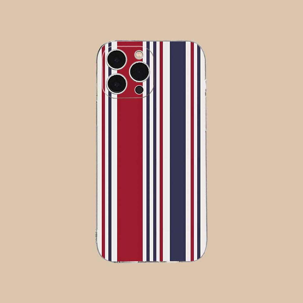 Red Blue Stripe Mobile Phone Case for iPhone 17 16 15 14 13 12 11 X XR XS Air Pro Max Plus Mini Clear Colorful Cover Cellphones
