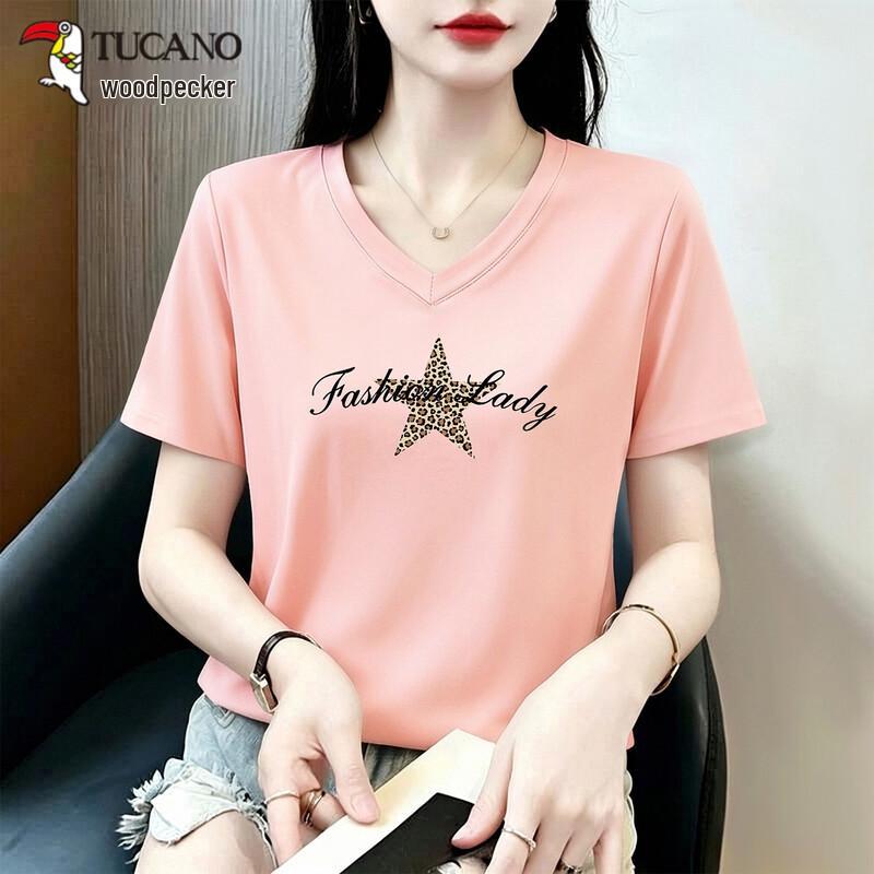 TUCANO Women s V-Neck Printed Short Sleeve T-Shirt 4XL светло-розовый