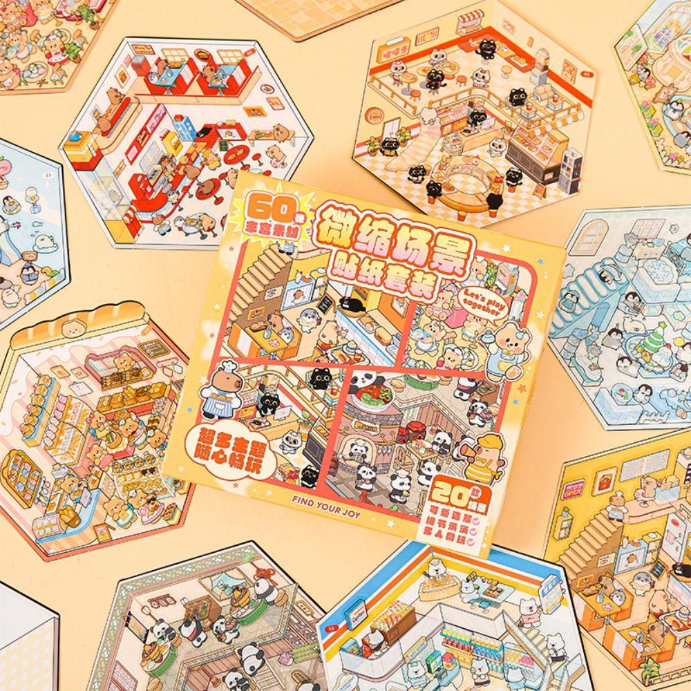 Cartoon 3D Landscaping Stickers 20 Sheets Scene Sticker Book Creative Miniature Scene Stickers