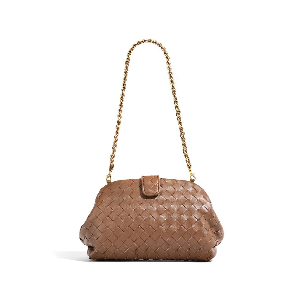 New Chain Woven Cloud Bag Cowhide Shoulder Armpit Clutch Bag Clip Bag Genuine Leather Women's Bag Trendy Fashion