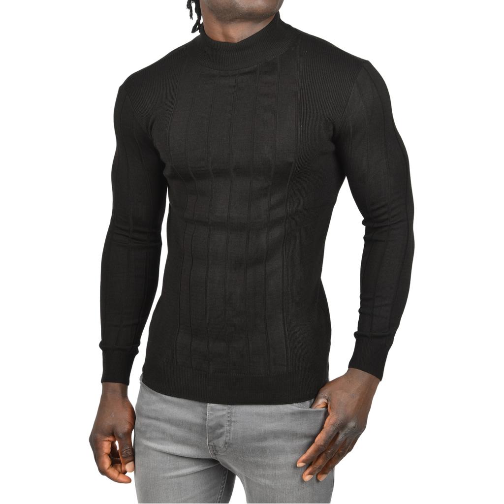 DeepSEA Yarım Balıkçı Yaka Çizgili Tüylenmeyen Slim Fit Triko Kazak 2505491