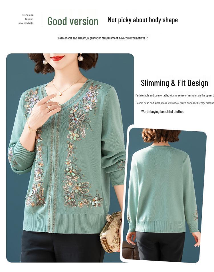 Women's Autumn/Winter Heavy Knit Cardigan with Butterfly Flower Embroidery & Hand Beading