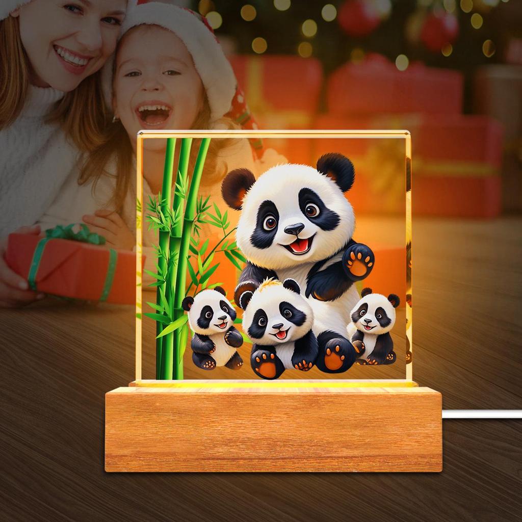Solid Wood Base Acrylic USB Night Light - Creative Children's Gift Table Lamp
