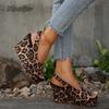 Leopard Women's Fashion Slippers Wedges Heel Striped Bowknot Sandals Large Size35-43 Slides Pantuflas Mujer Chunky Sole Footwear