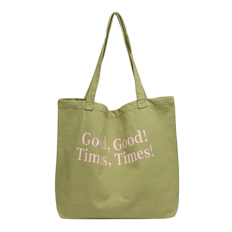 IELGY Korean Version of Casual Large-capacity Literary Canvas Bag, Simple Letter Printing Handbag