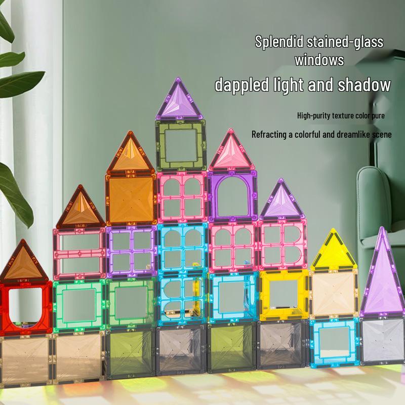 Stained Glass Magnetic Tile Set: Strong, Fun Assembly Building Blocks for Early Education Ages 3-6