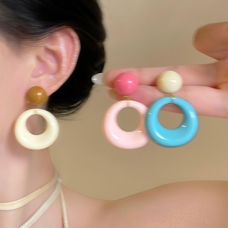 Dopamine Contrasting Color Circle Earrings Women's New Popular Niche Special Earrings Color Circle Exaggerated Earrings
