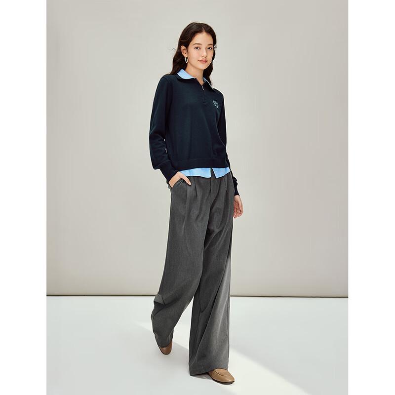 INMAN Women's Color-block Polo Knitted Pullover