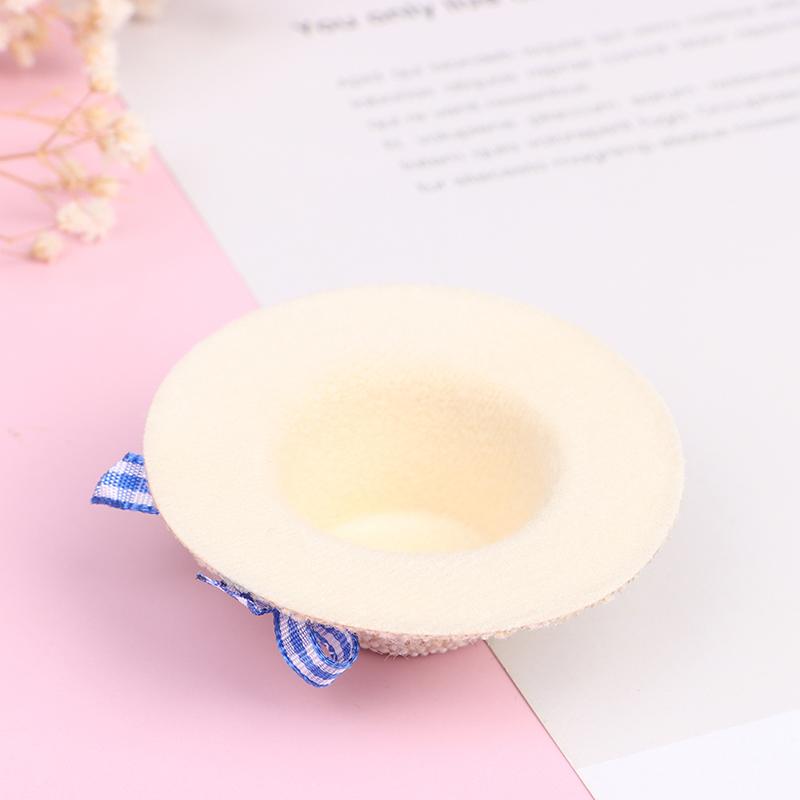2Pcs Miniature Straw Hat Mini Doll Flocking Bow Hat Doll House Ornament Hand Weaved Dollhouse Accessories ID 3CM OD 6CM