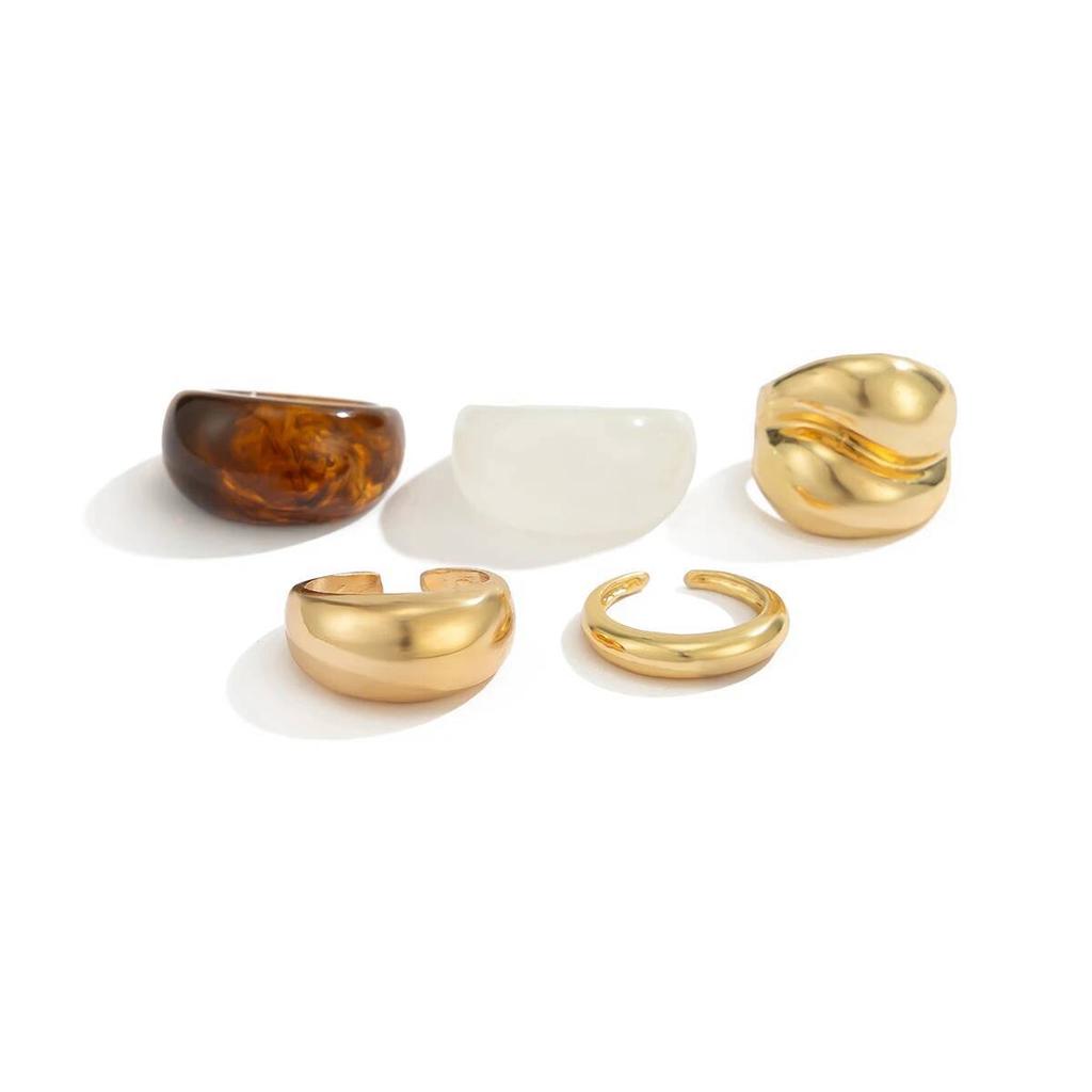 Ingemark 5Pcs/Set Boho Geometric Resin Rings for Women New Trend Punk Gold Color Open Adjustable Ring Couple Jewelry Accessories