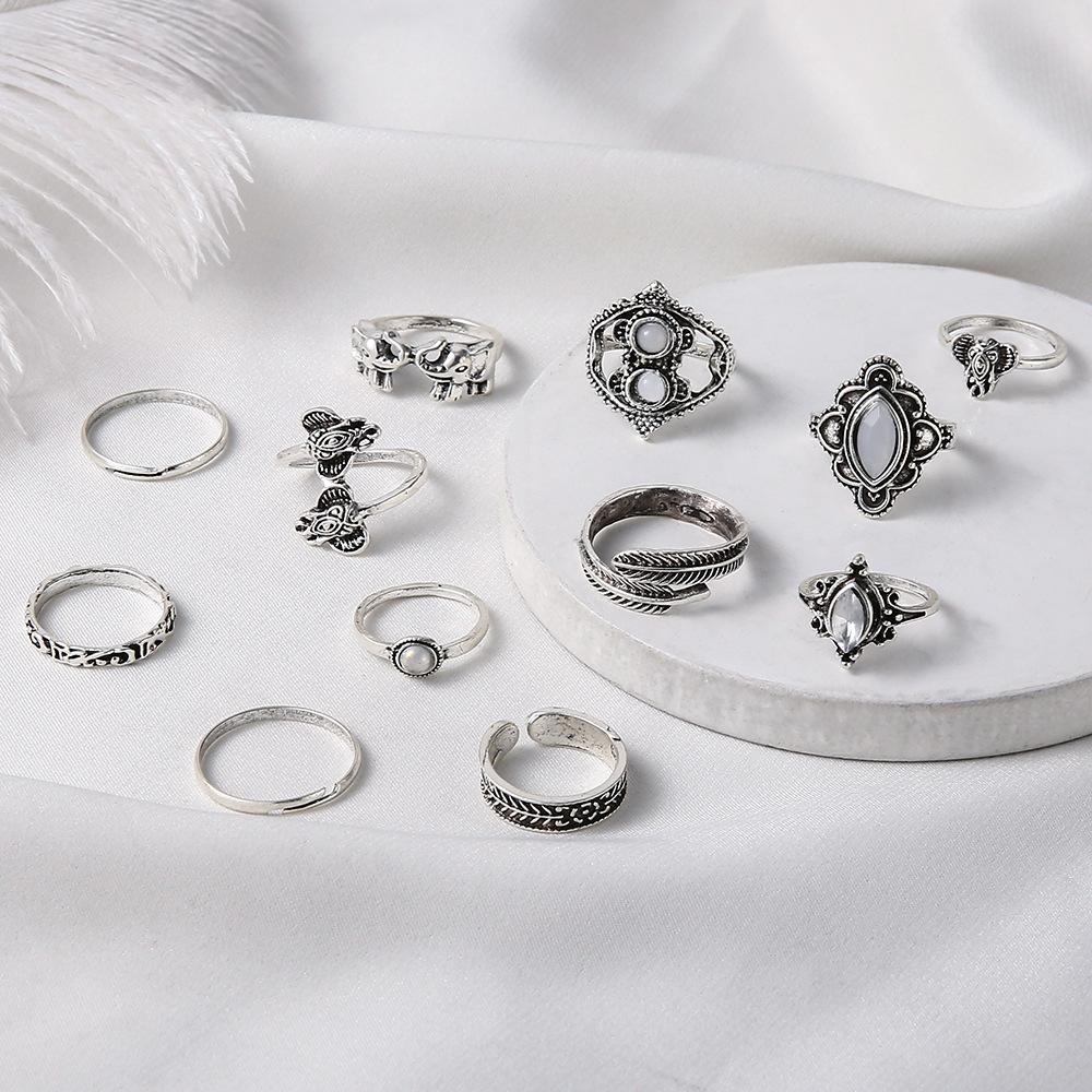 Vintage Elephant Leaf Ring Set Combination 12-piece Joint Ring Ring