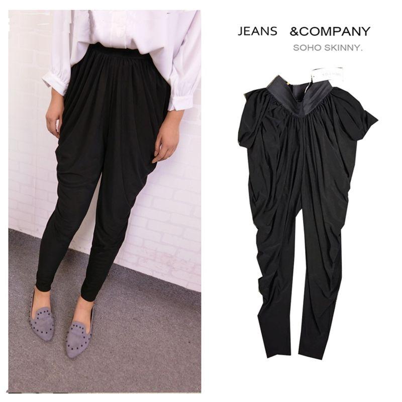 Clearance [Big Spring Plus Size] Foreign Trade Original Order Artistic Style High Waist Slim Looking Ruched Harem Casual Pants