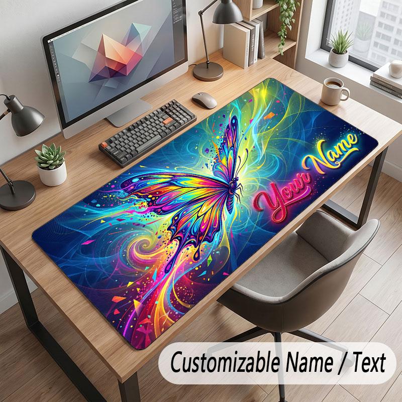 Butterfly Theme Customized Mouse Pad Personalized Print Name Text Desk Mat For Home Office Table Decor