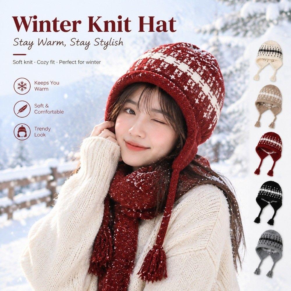 Warm Knit Knit Hat Tassel Tie Winter Hat Durable Women Beanie Autumn Winter Daily Wear