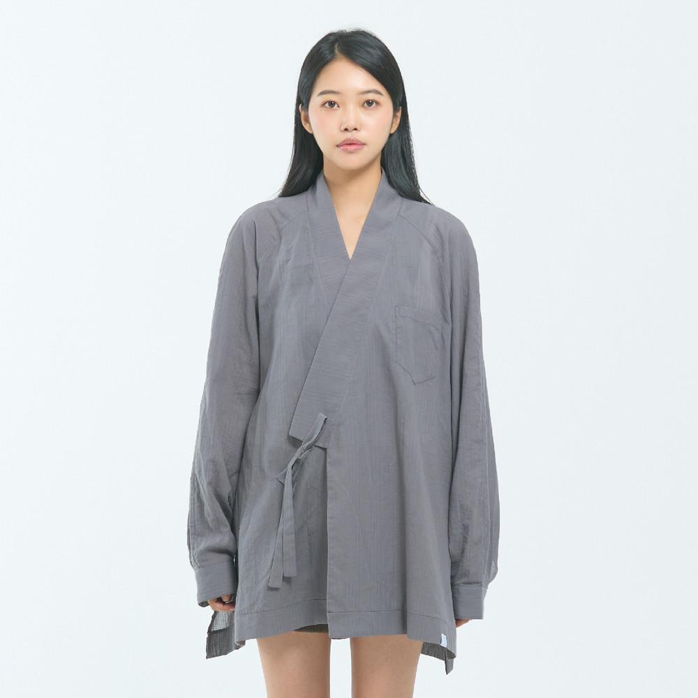 LEESLE Breeze Jeogori — Korean Modern Hanbok Shirt Jacket | Lightweight Sheer Summer Blouse | Sky Blue / White / Grey