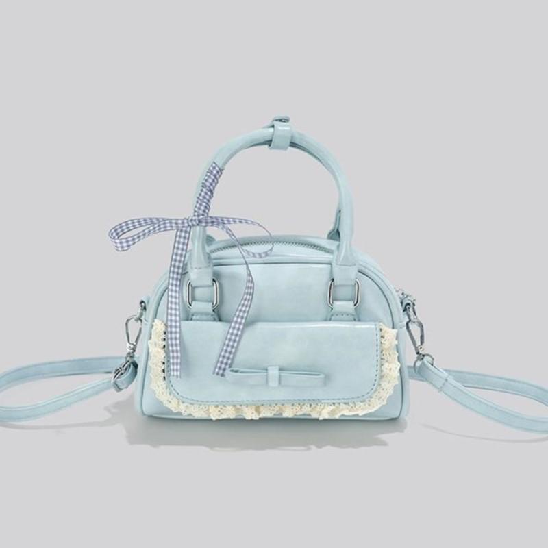 JIAERDI Süße Niedliche Rosa Umhängetasche Damen Harajuku Spitze Schleife Schicker Griff Boston Umhängetaschen Damen Retro Bowlingtasche Y2k