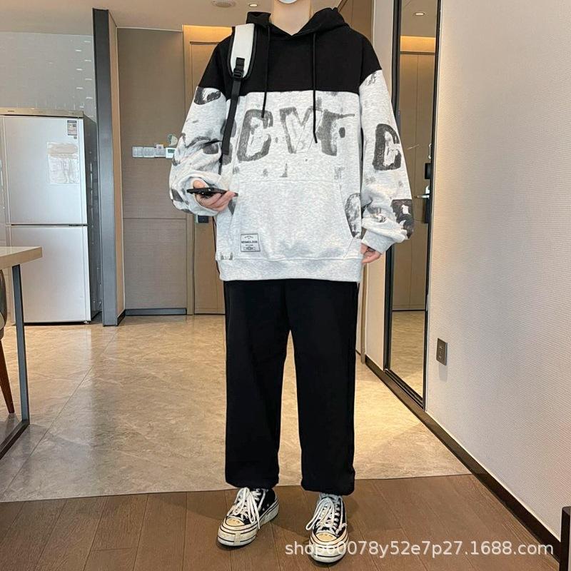 

Повседневный спортивный костюм мужской 2025 года Стильная универсальная толстовка с капюшоном Полный комплект одежды L