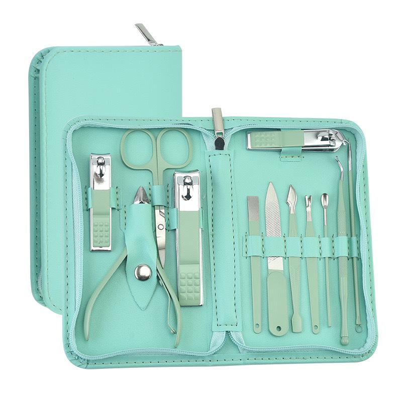 

Эксклюзивный набор кусачек для ногтей для международной торговли с кожаным чехлом на молнии с логотипом зелёный