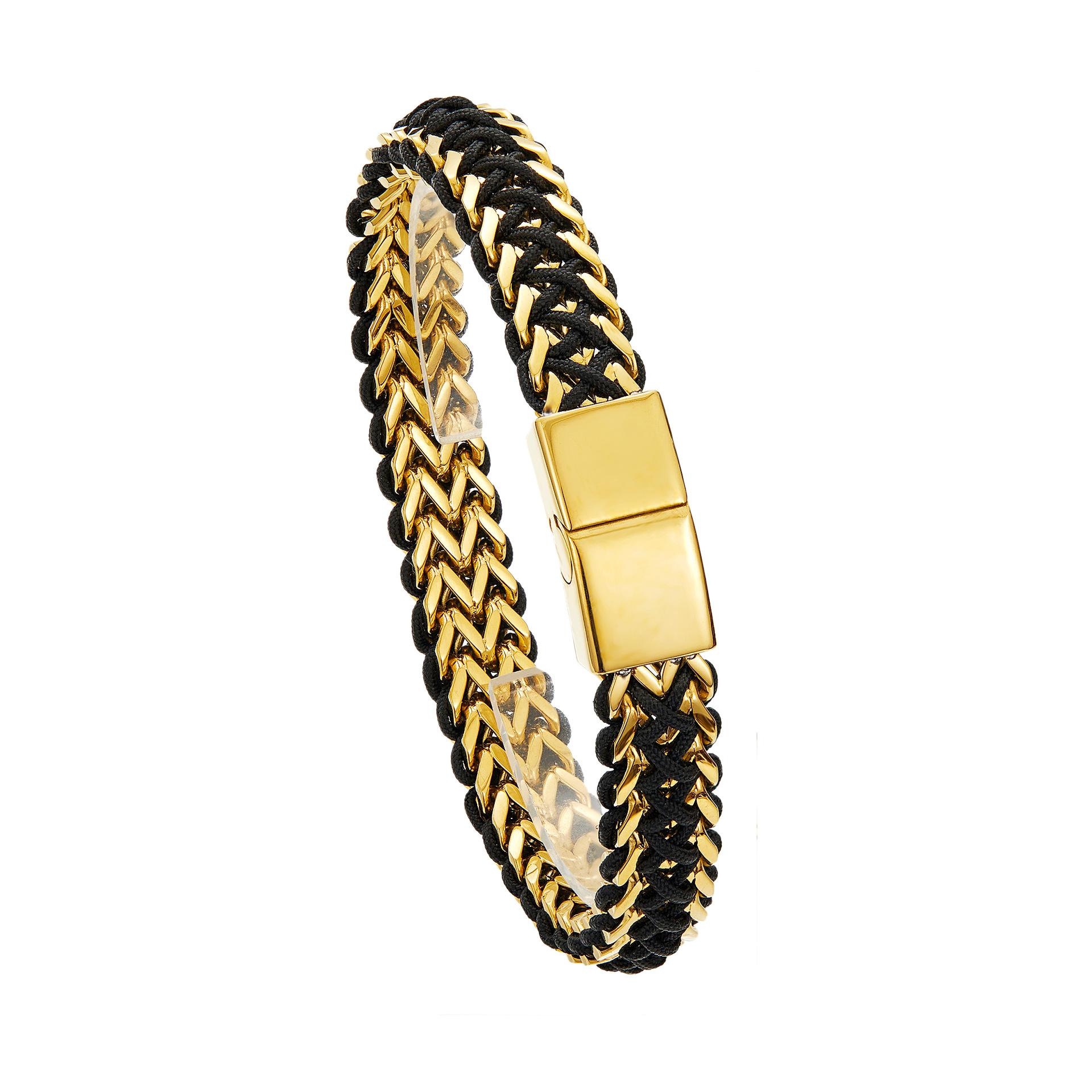 Hip Hop Men s Stainless Steel Braided Bracelet with Magnetic Clasp, Double-Row Welded Square Grinding Chain, Braided