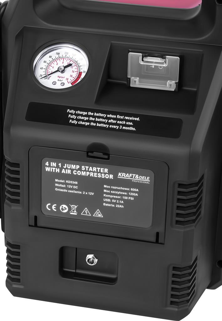 Booster rozruchowy 4W1 1200A Kompresor | Kraft&Dele