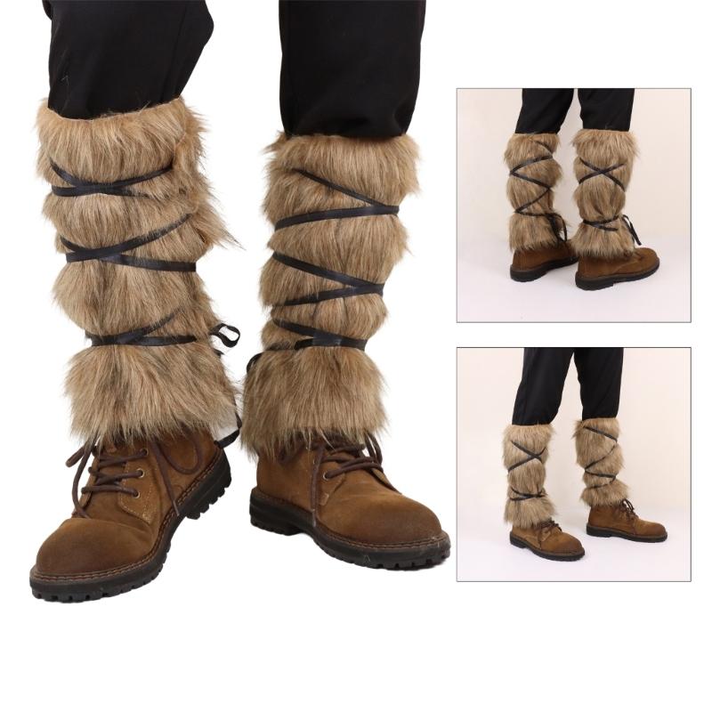 Medieval Furry Leather Leg Warmer with Adjustable Strap Medieval Leg Guard Halloween Cosplay Accessories for Men Women