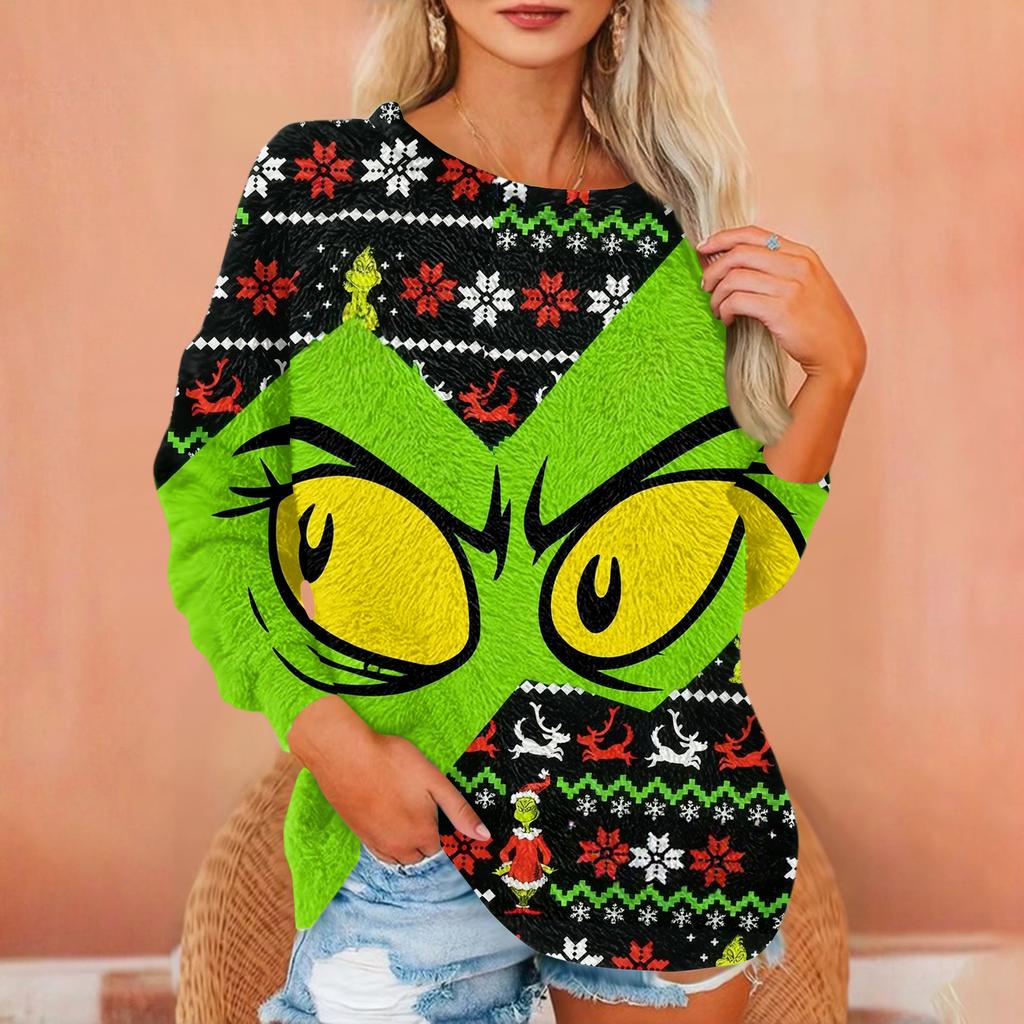 Women's T Shirt Flannel Print Tunic Long Sleeve Party  Round Neck  Tops