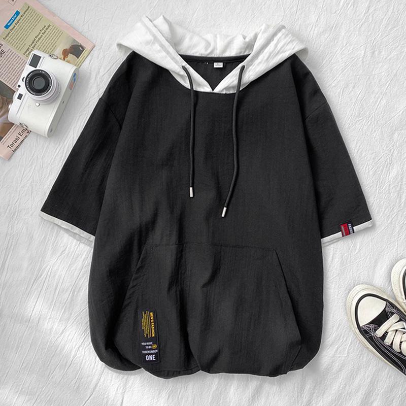 

Мужская модная японская толстовка с коротким рукавом и капюшоном L чёрный