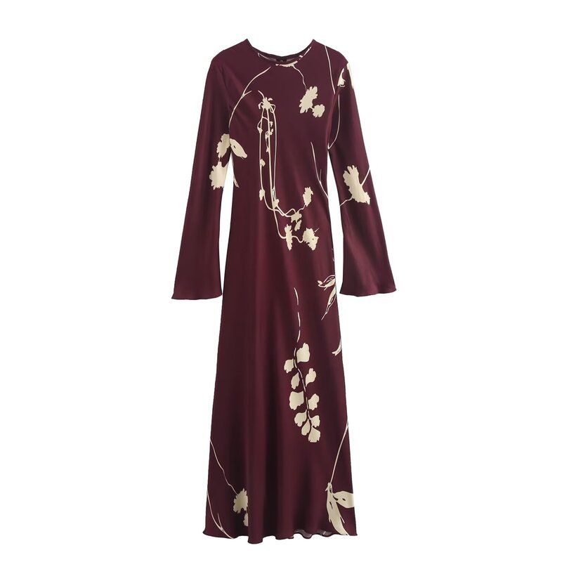 Western Style 2024 Autumn and Winter New Women Clothes Temperament Print Round Neck Long Sleeve Long Dress 8706255