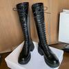 Botas Longas Inverno 2025 para Mulheres Plataforma Até o Joelho Cano Alto Sapatos Mulher Outono Primavera Pu Moda Tamanho Grande Quentes Novas em Bota Quente