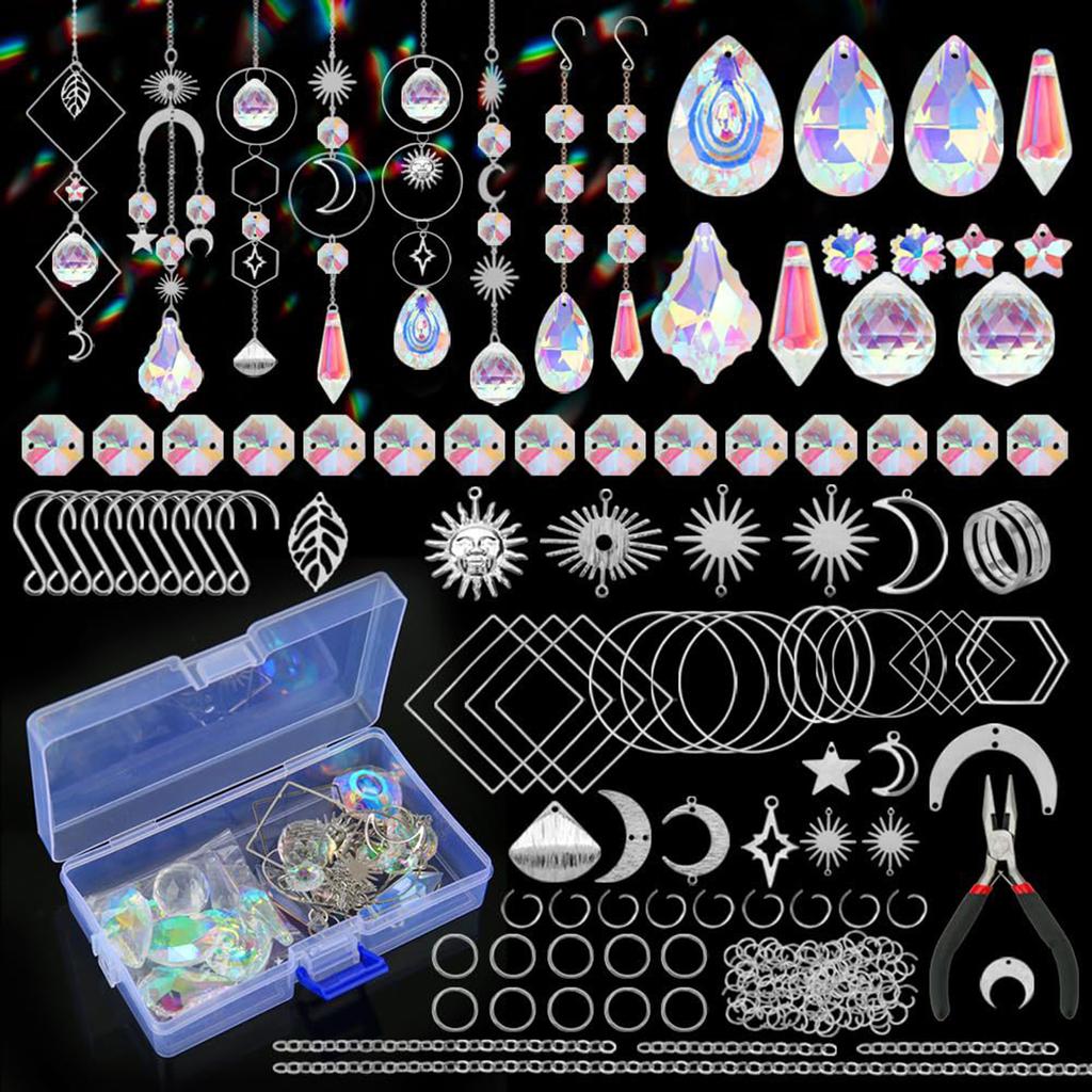 200 Piezas Kits para Hacer Atrapasoles DIY Manualidad para Adultos Suministros para Atrapasoles de Cristal Colgante de Ventana de Vidrio de Color Interior