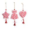 Christmas Wooden Ornaments Red White Heart Bell Star Shaped Hanging Ornament with Bells for Tree Mantel Stair Rail Holiday Decor