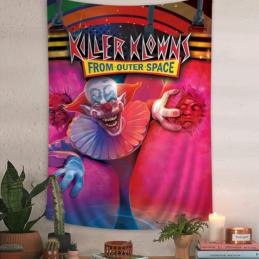 

Killer Klowns from Outer Space Anime Tapestry with Tarot Hippie Flair Doubles as Wall Rugs Ideal for Dorms Home Decor 74x94cm(29x37in)
