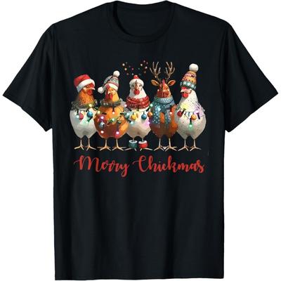 Funny Chicken Merry Chickmas Christmas Lights Farm Animal T-Shirt