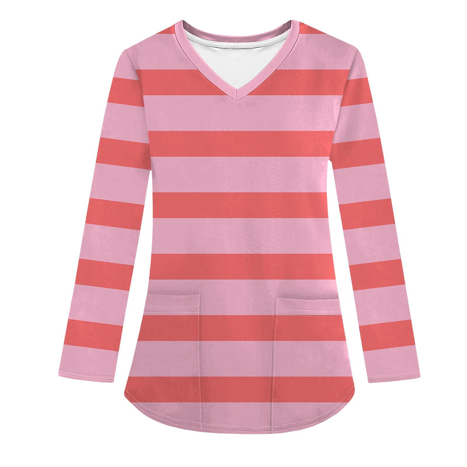 

Женская модная рабочая одежда с V-образным вырезом и длинным рукавом, с карманом, полосатая футболка с принтом M красный